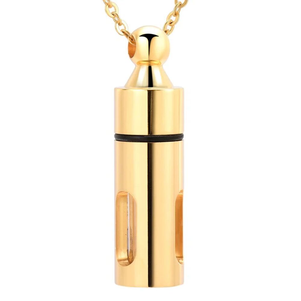 Gold Glass Vial Cremation Locket Ash Holder Memorial Necklace Pet or Loved One